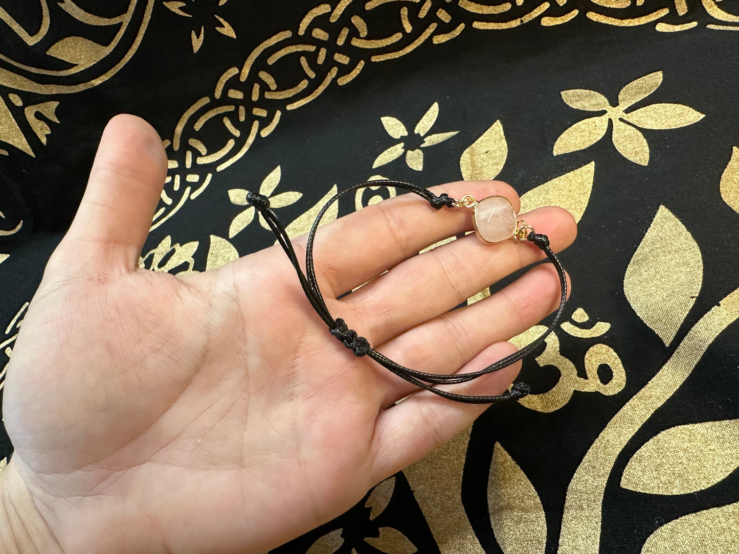 Bracelet - Waxed braided cotton with Faceted Rhombus GEMSTONE