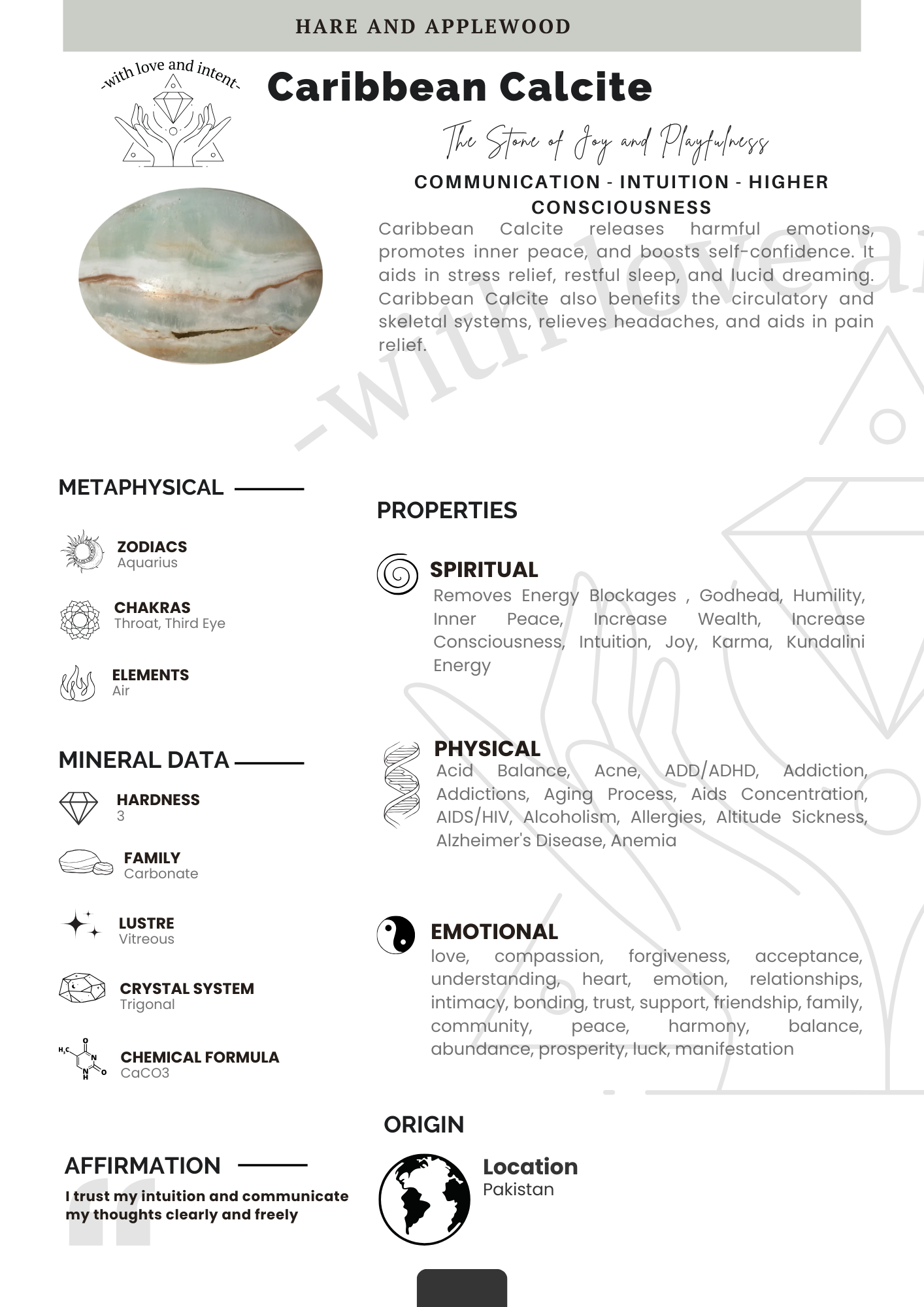 Crystal information cards A B C D E F G H