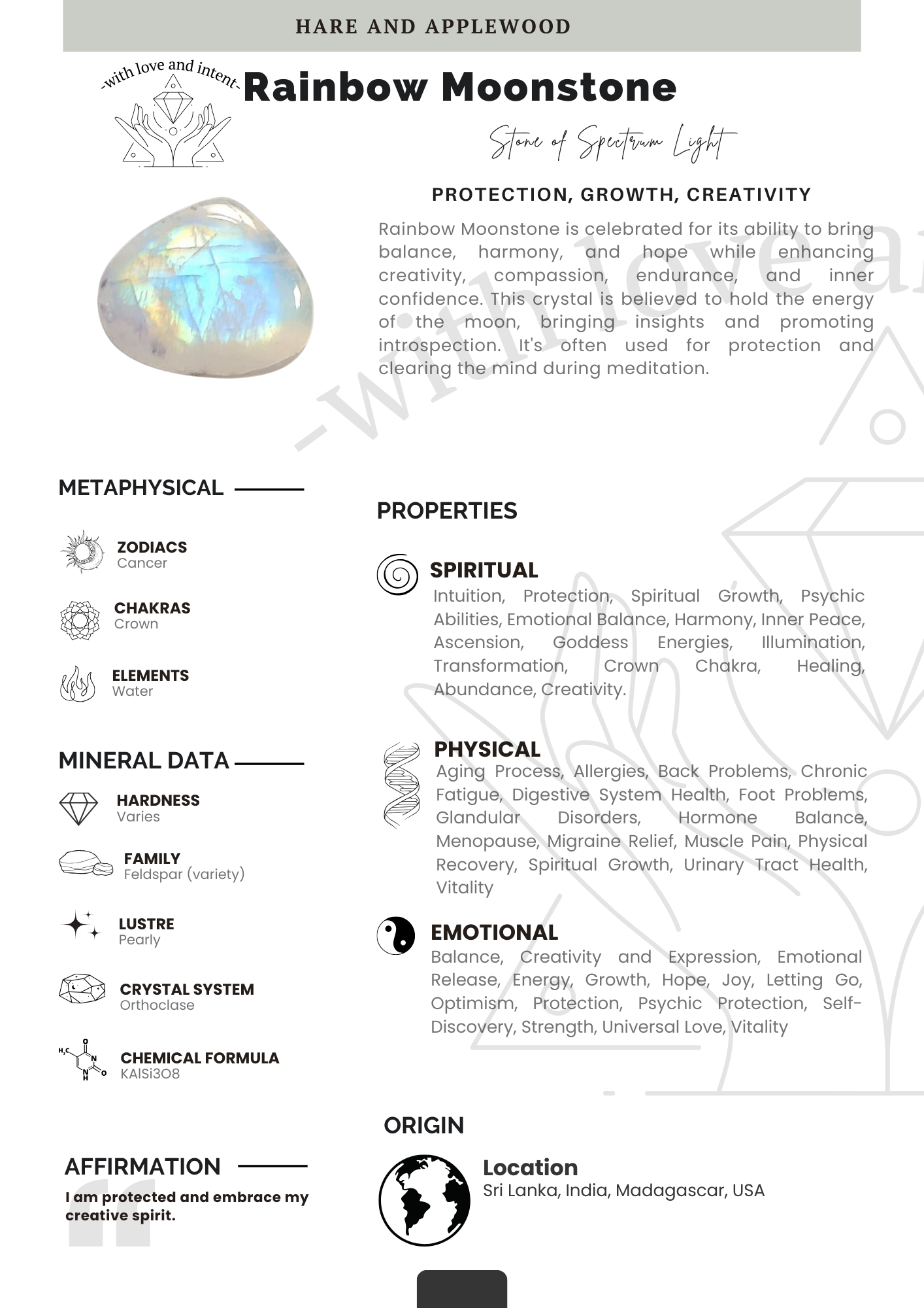 Crystal information cards I J K L M N O