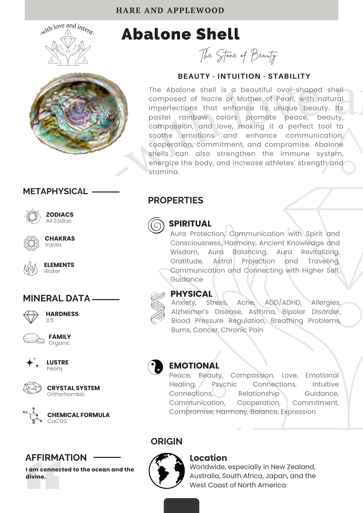 Crystal information cards A B C D E F G H