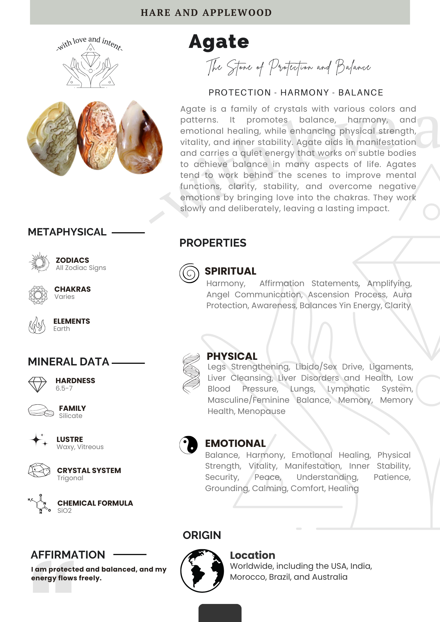 Crystal information cards A B C D E F G H