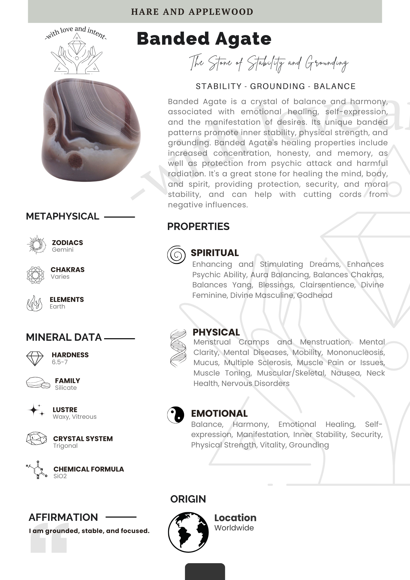 Crystal information cards A B C D E F G H