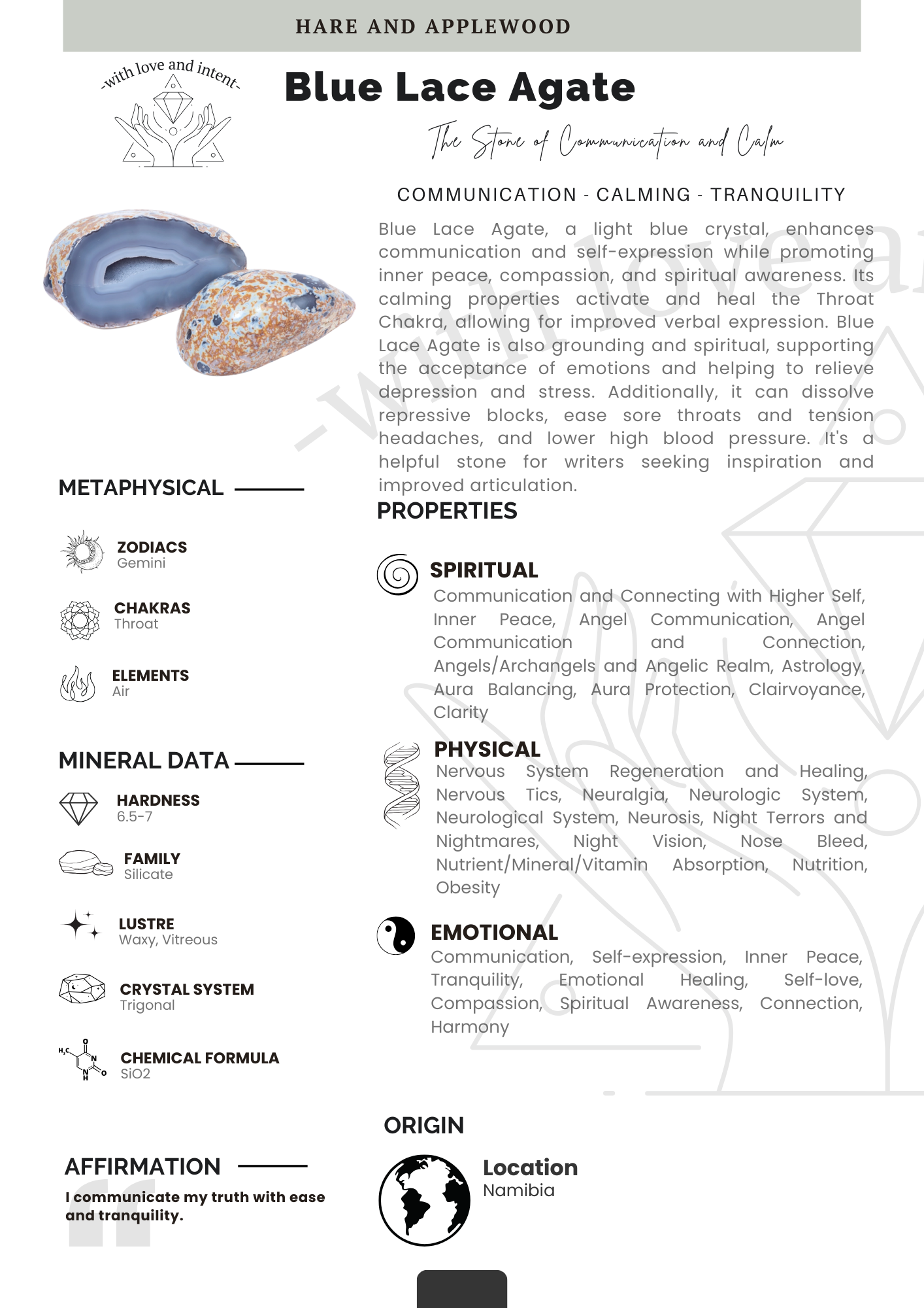 Crystal information cards A B C D E F G H