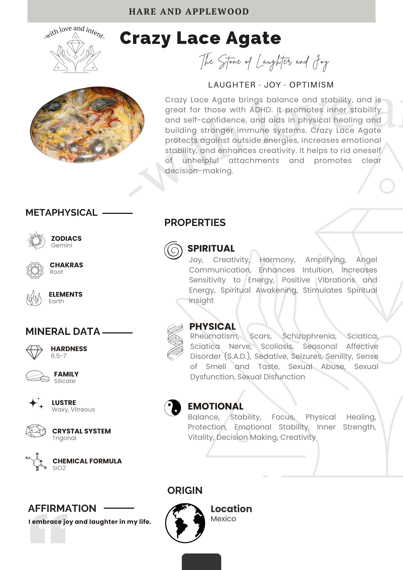 Crystal information cards A B C D E F G H