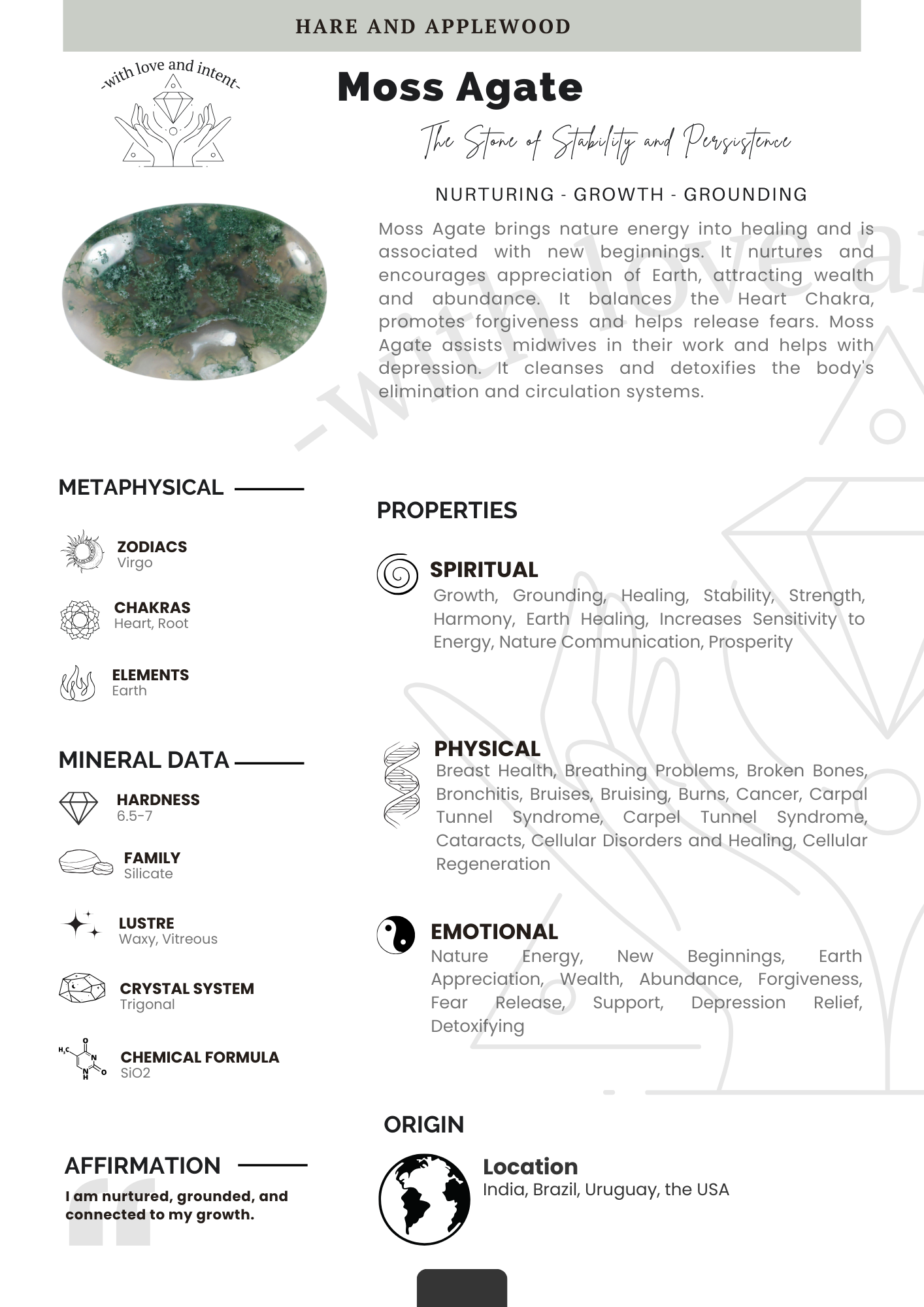 Crystal information cards A B C D E F G H