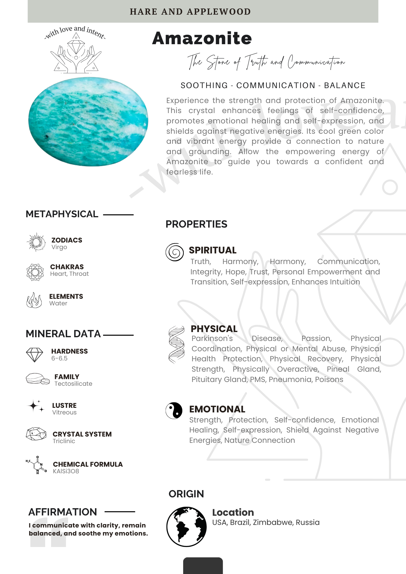 Crystal information cards A B C D E F G H