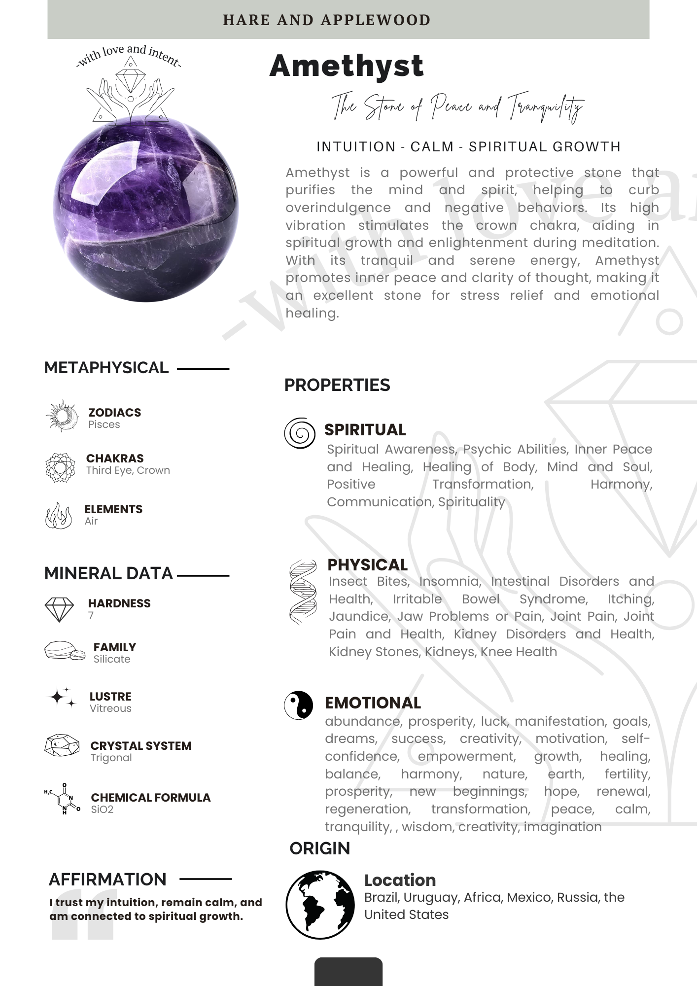 Crystal information cards A B C D E F G H