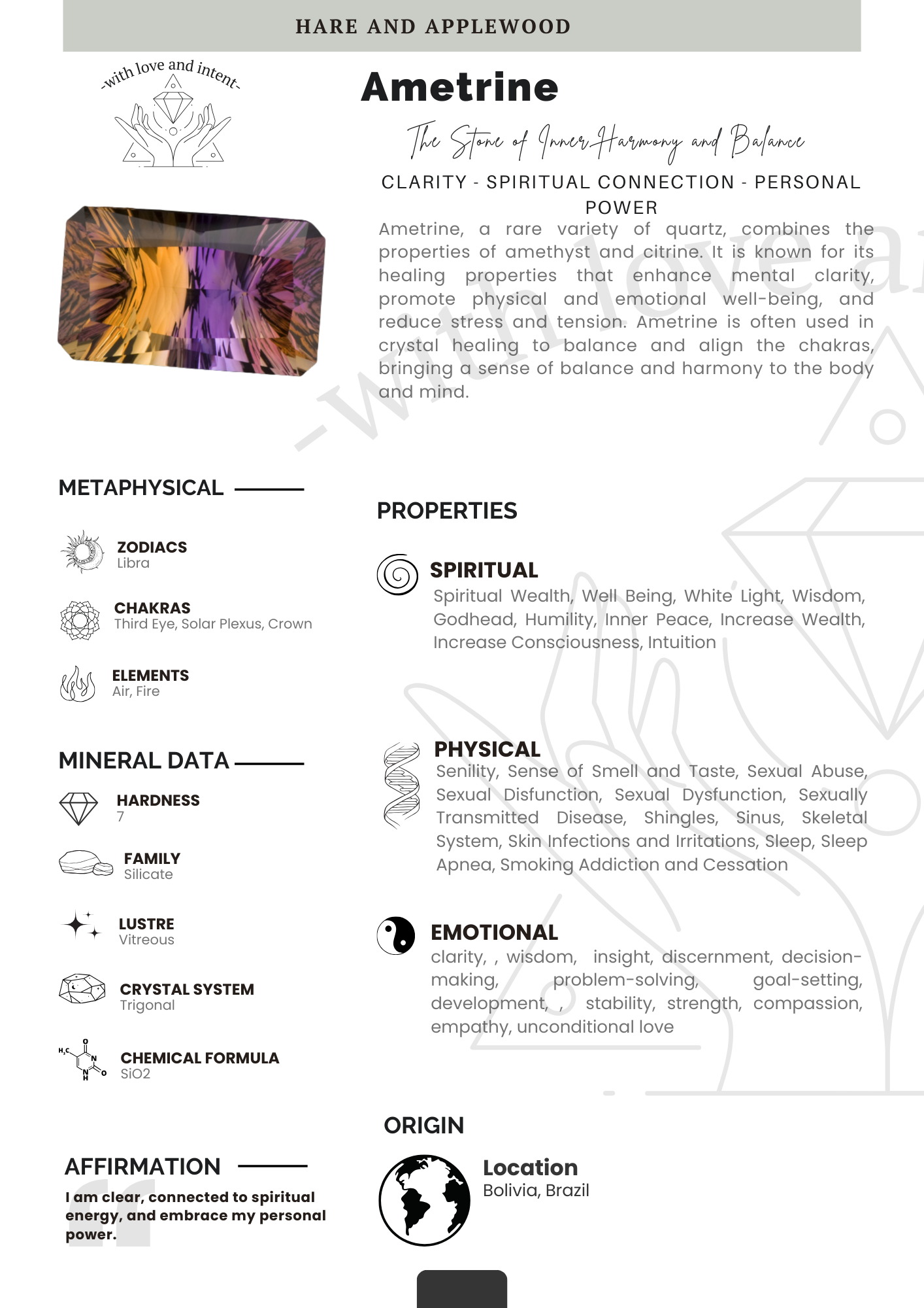 Crystal information cards A B C D E F G H