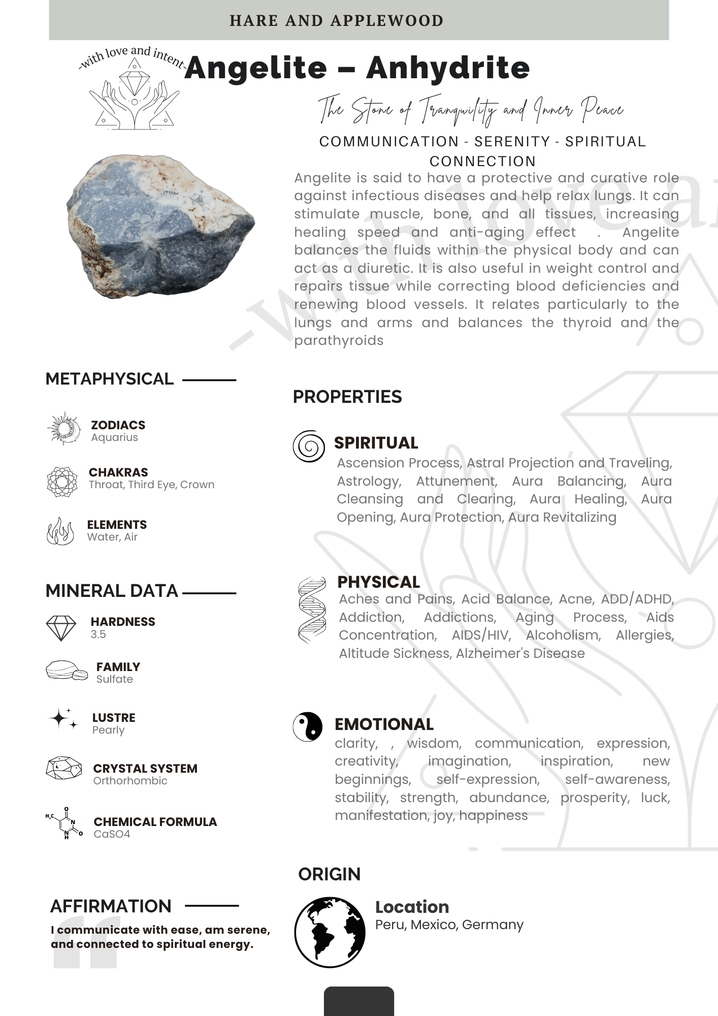 Crystal information cards A B C D E F G H