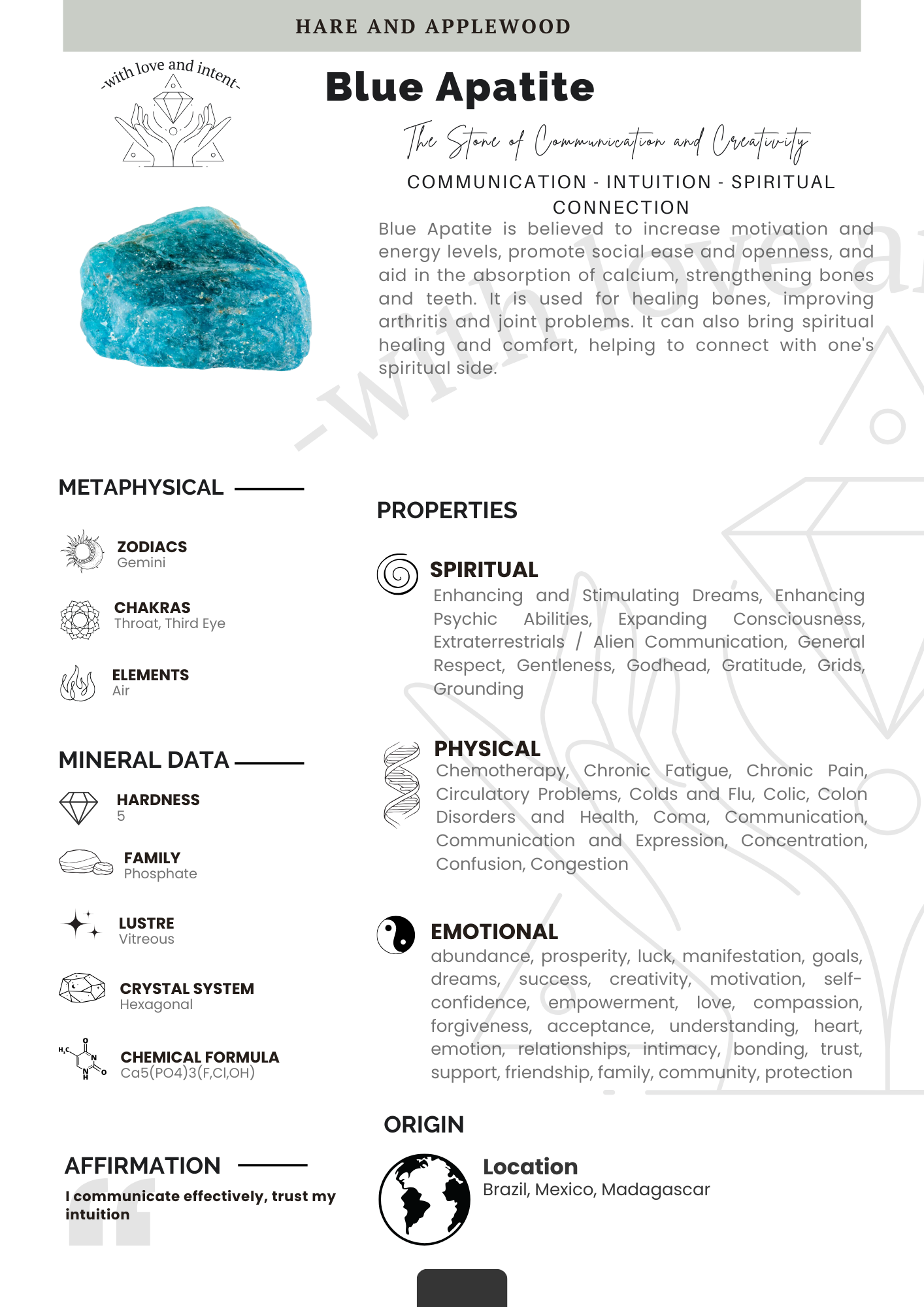 Crystal information cards A B C D E F G H