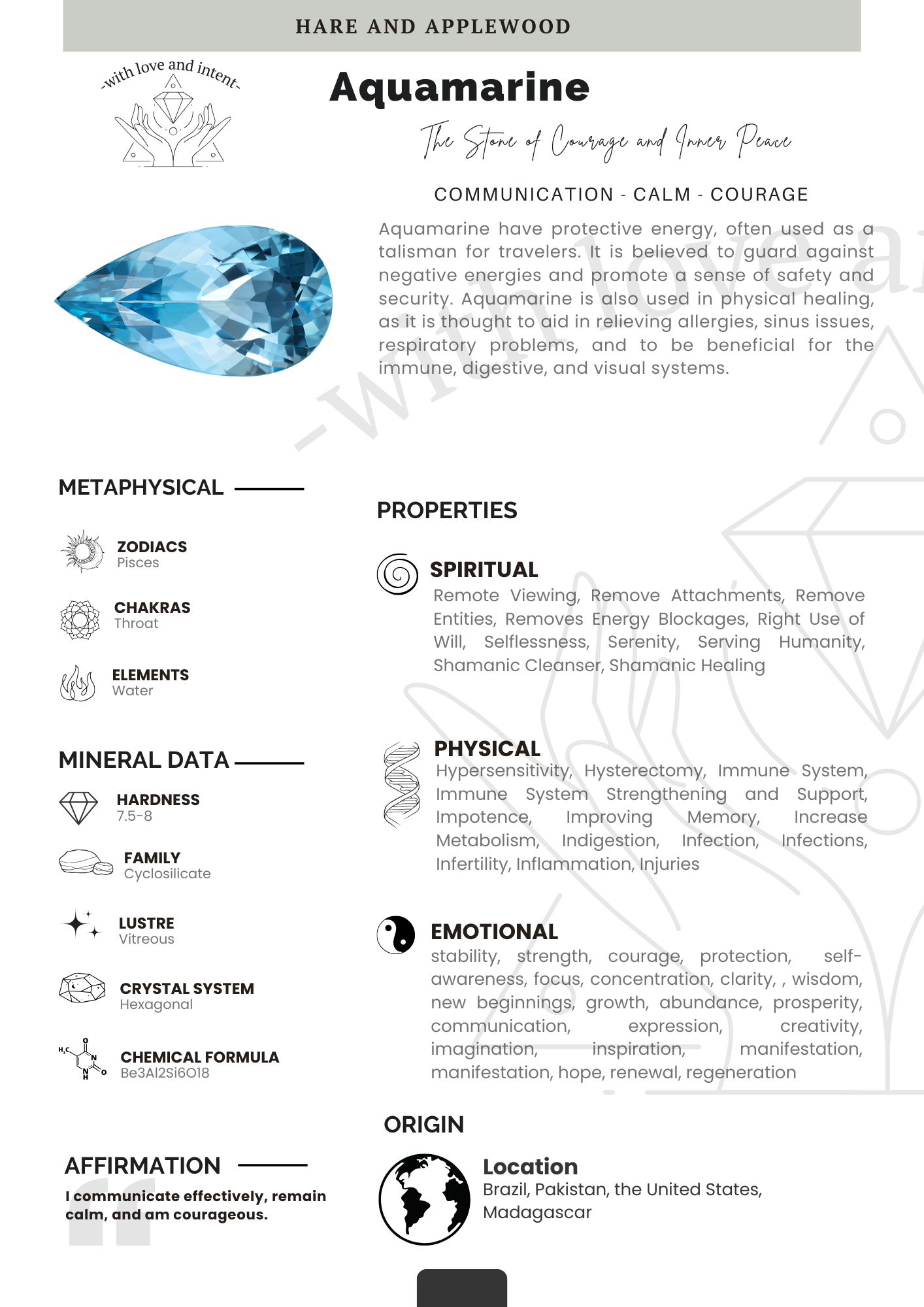 Crystal information cards A B C D E F G H