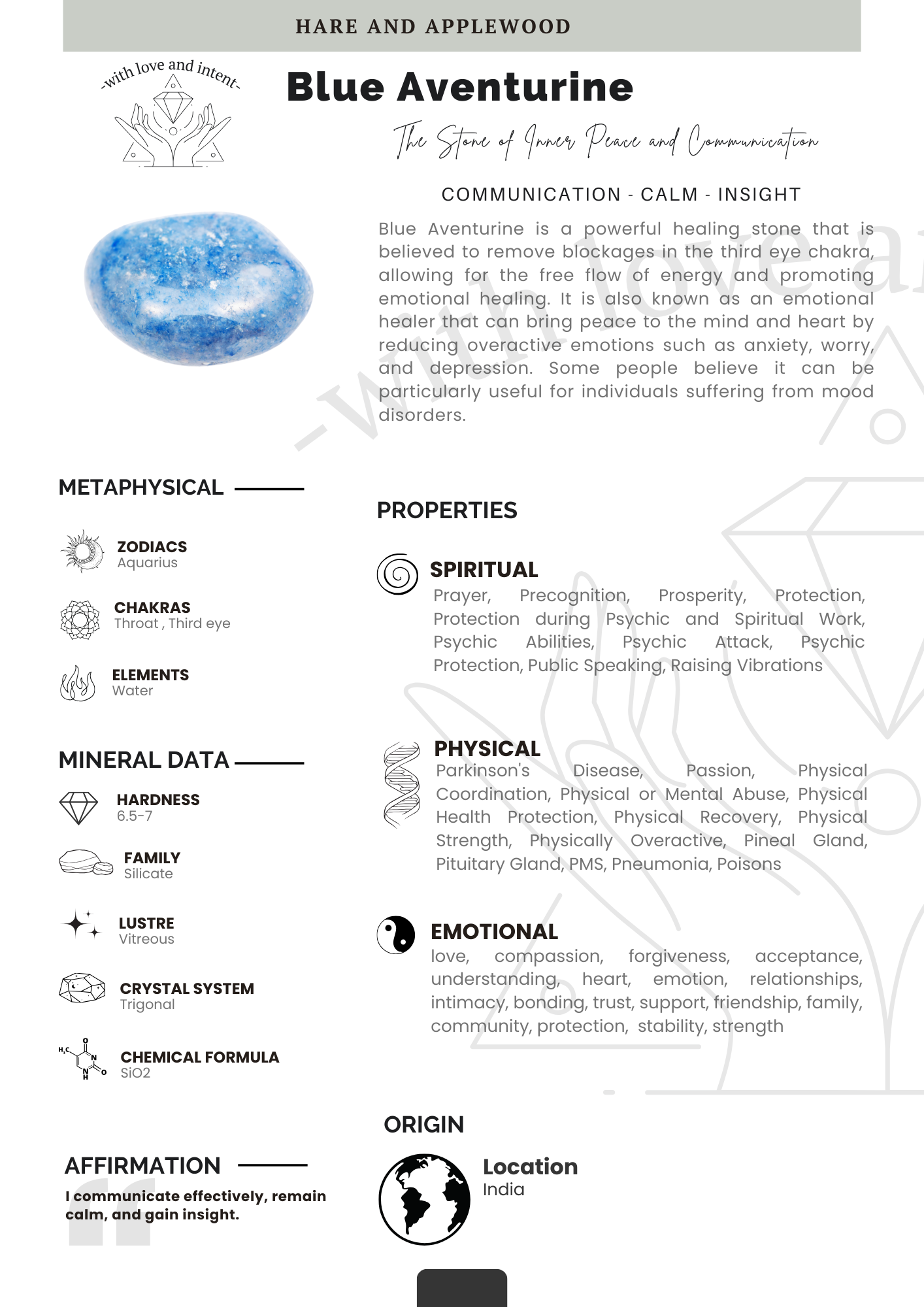 Crystal information cards A B C D E F G H