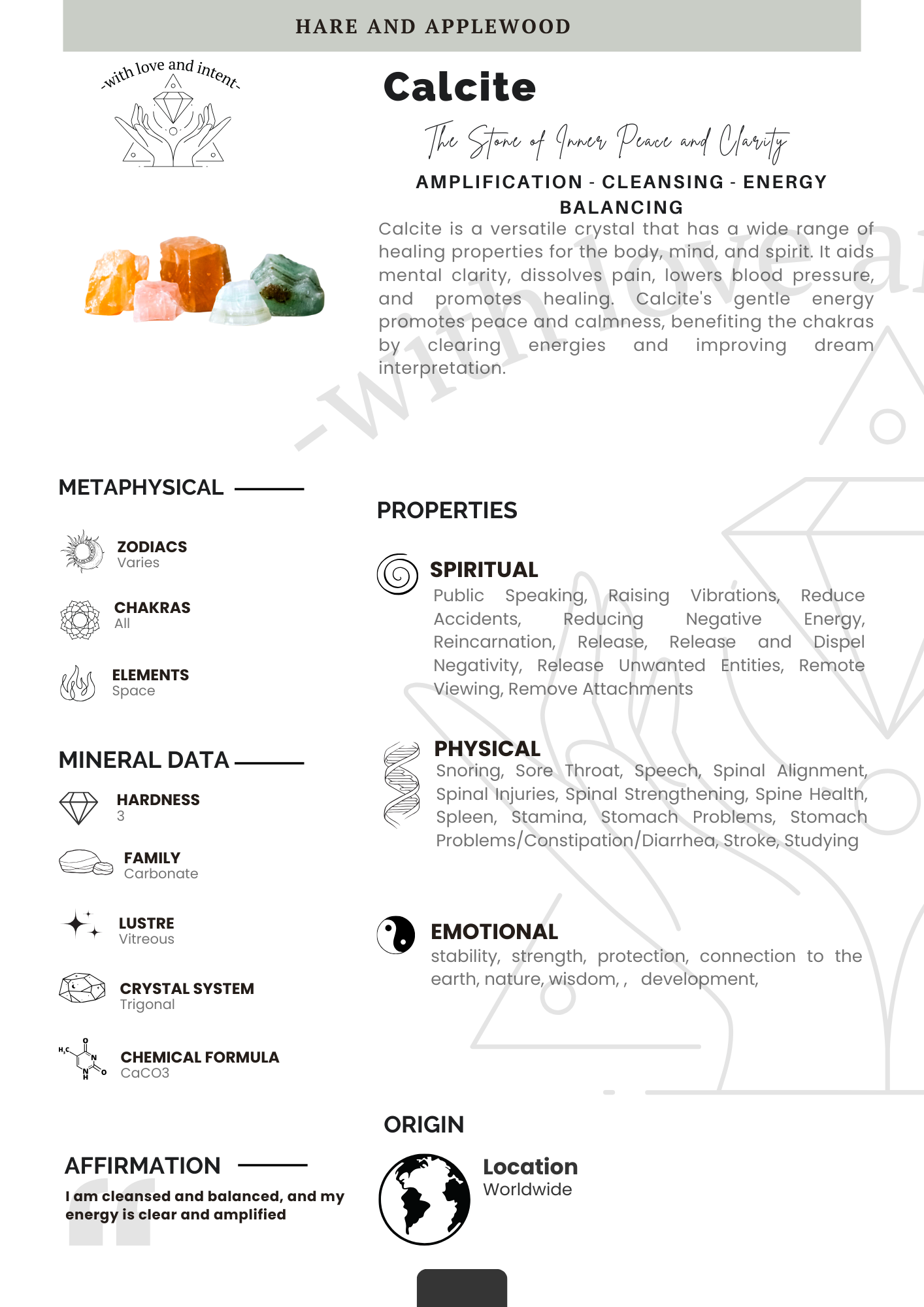 Crystal information cards A B C D E F G H