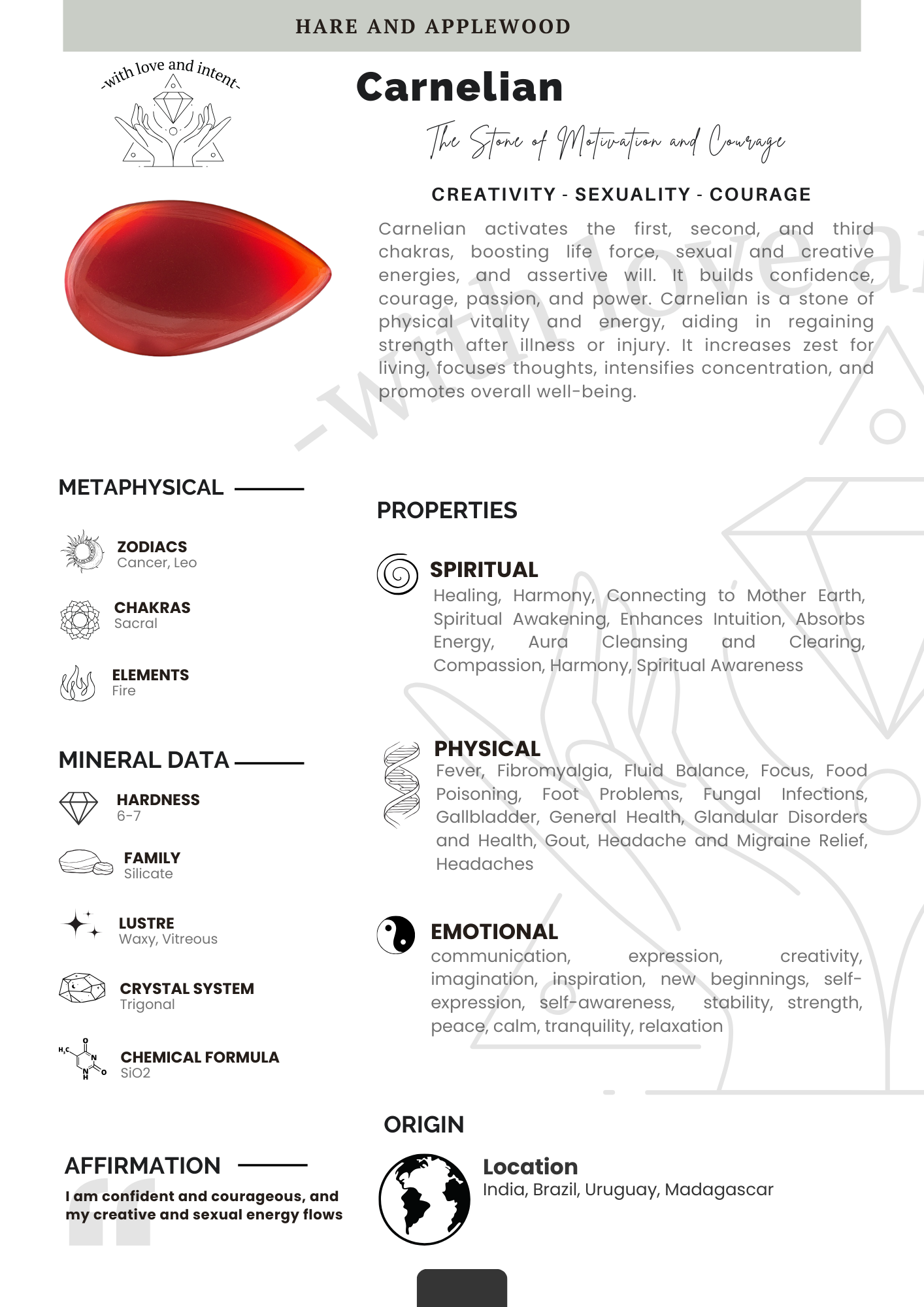 Crystal information cards A B C D E F G H
