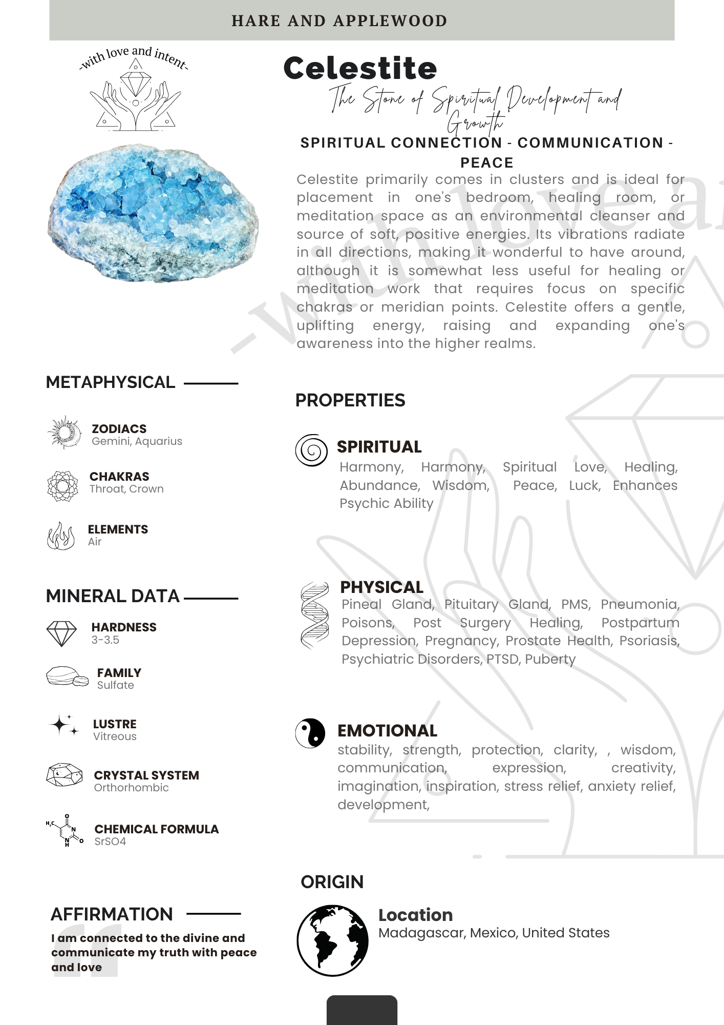 Crystal information cards A B C D E F G H