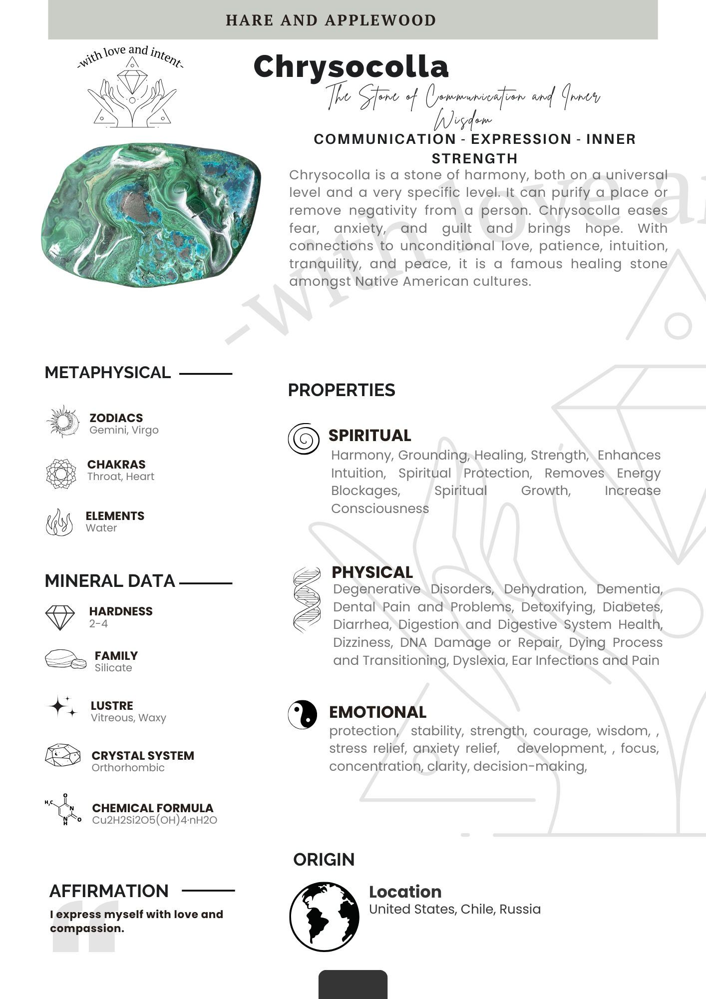 Crystal information cards A B C D E F G H