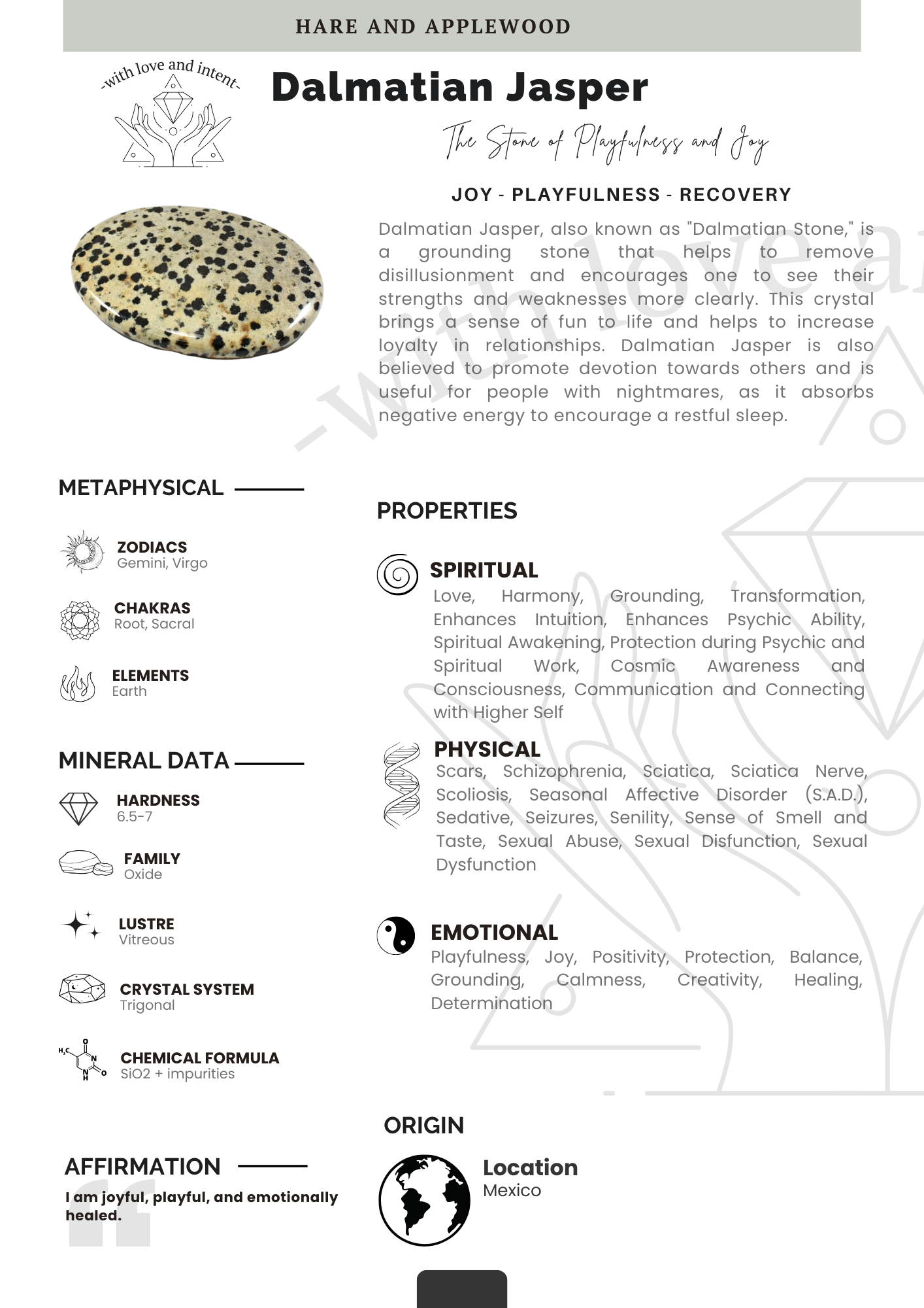 Crystal information cards A B C D E F G H