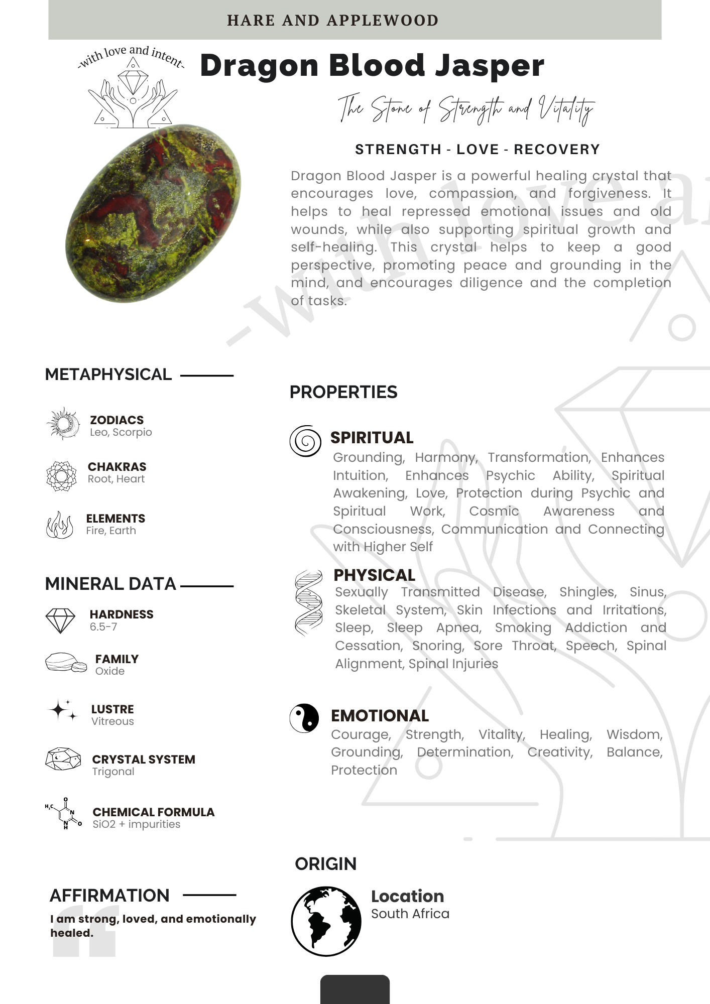 Crystal information cards A B C D E F G H