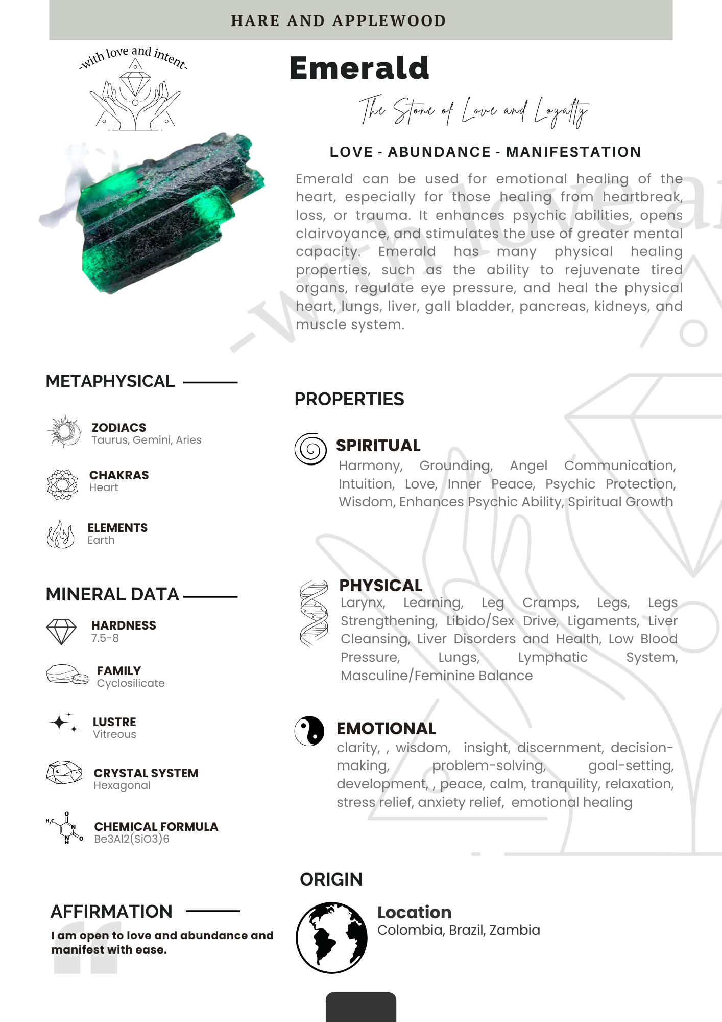 Crystal information cards A B C D E F G H