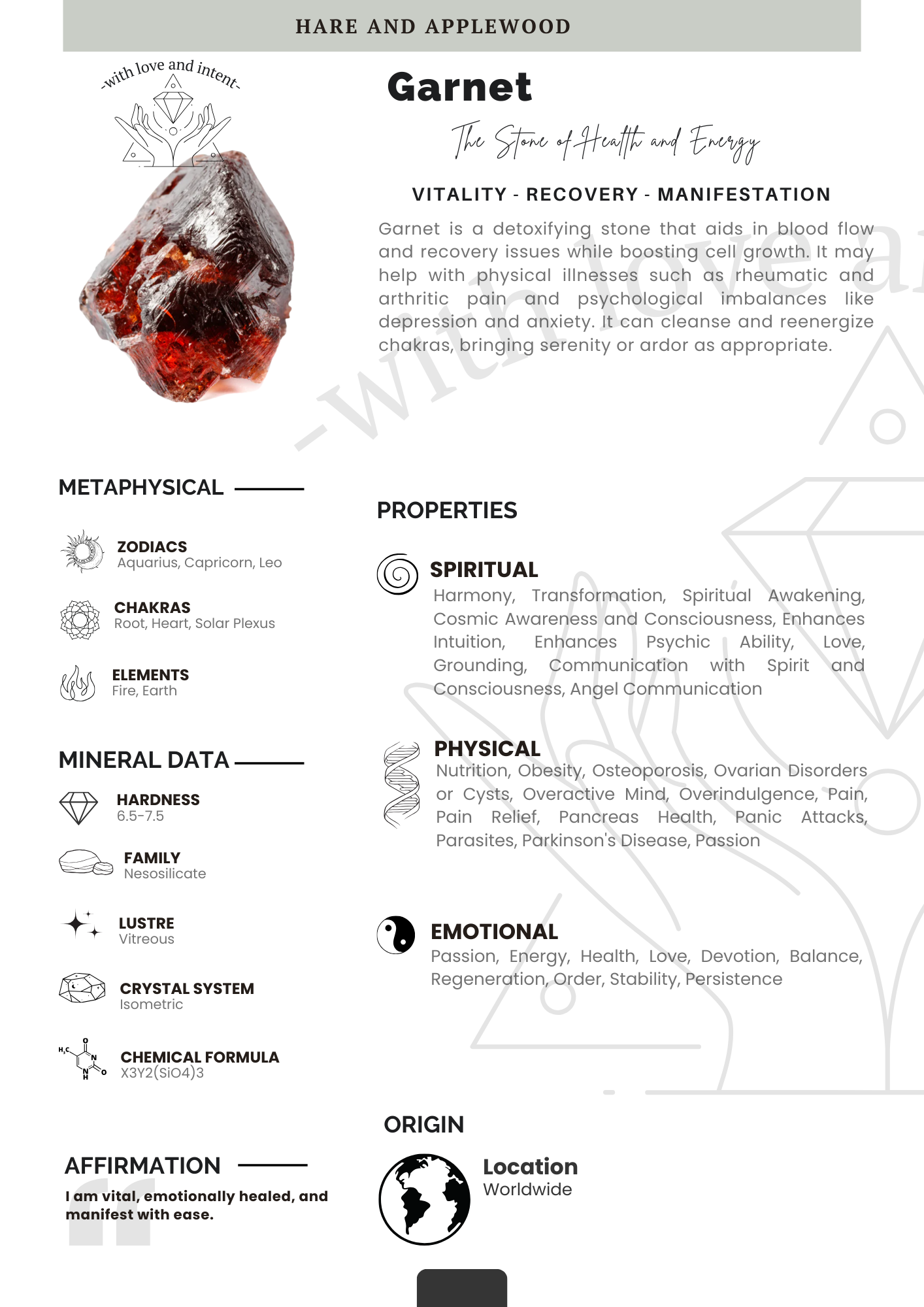 Crystal information cards A B C D E F G H