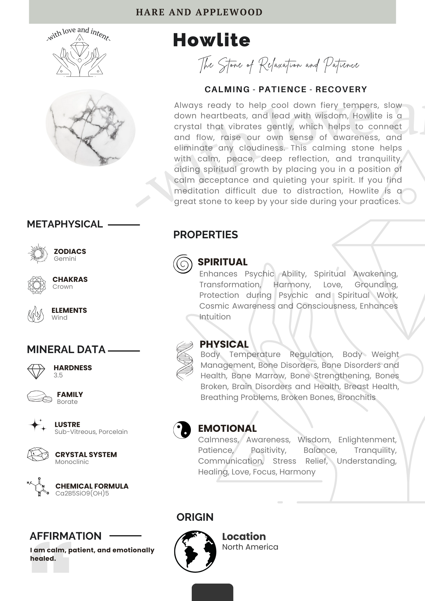 Crystal information cards A B C D E F G H