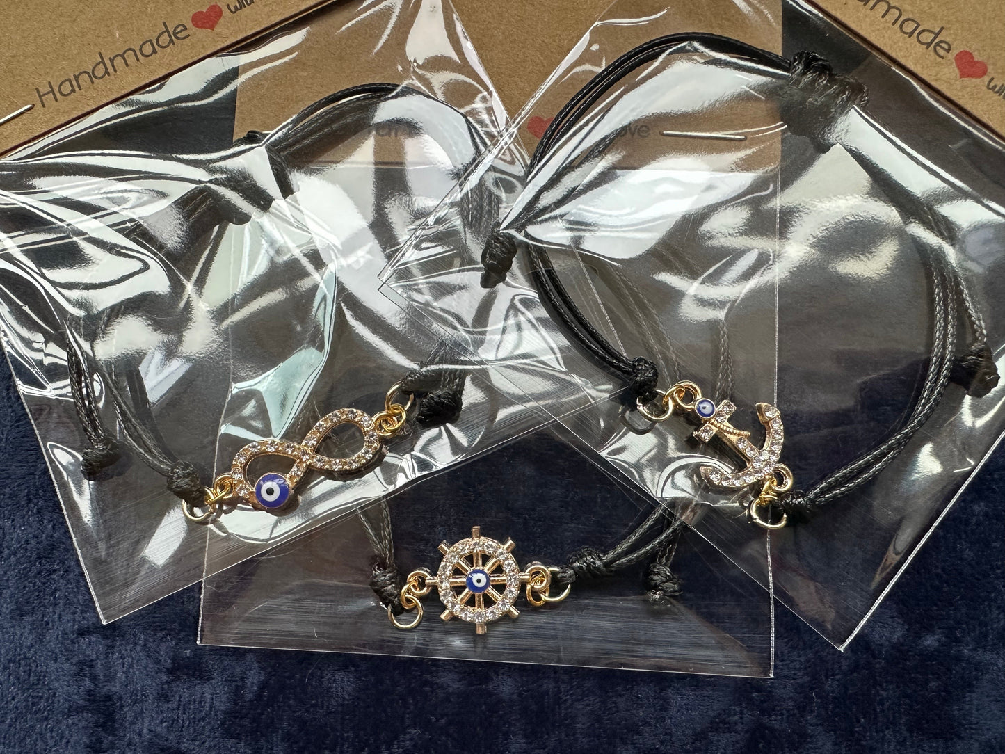 Bracelet - Waxed braided cotton with mystic pendant connector