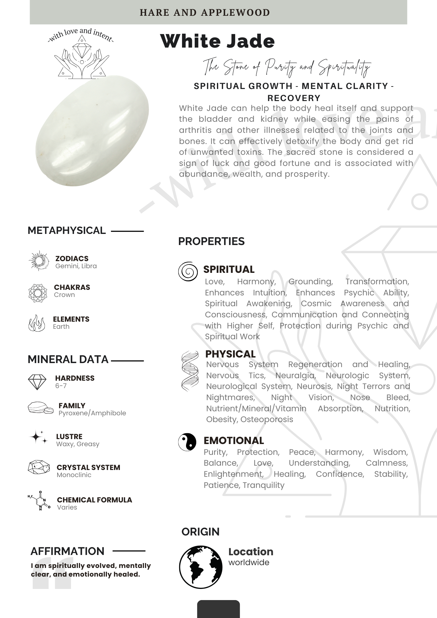 Crystal information cards I J K L M N O