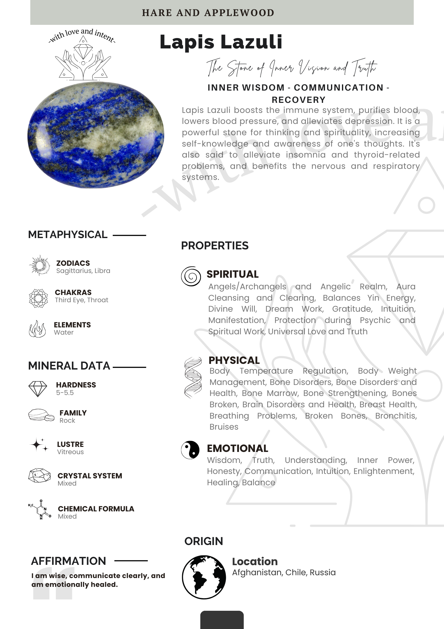 Crystal information cards I J K L M N O