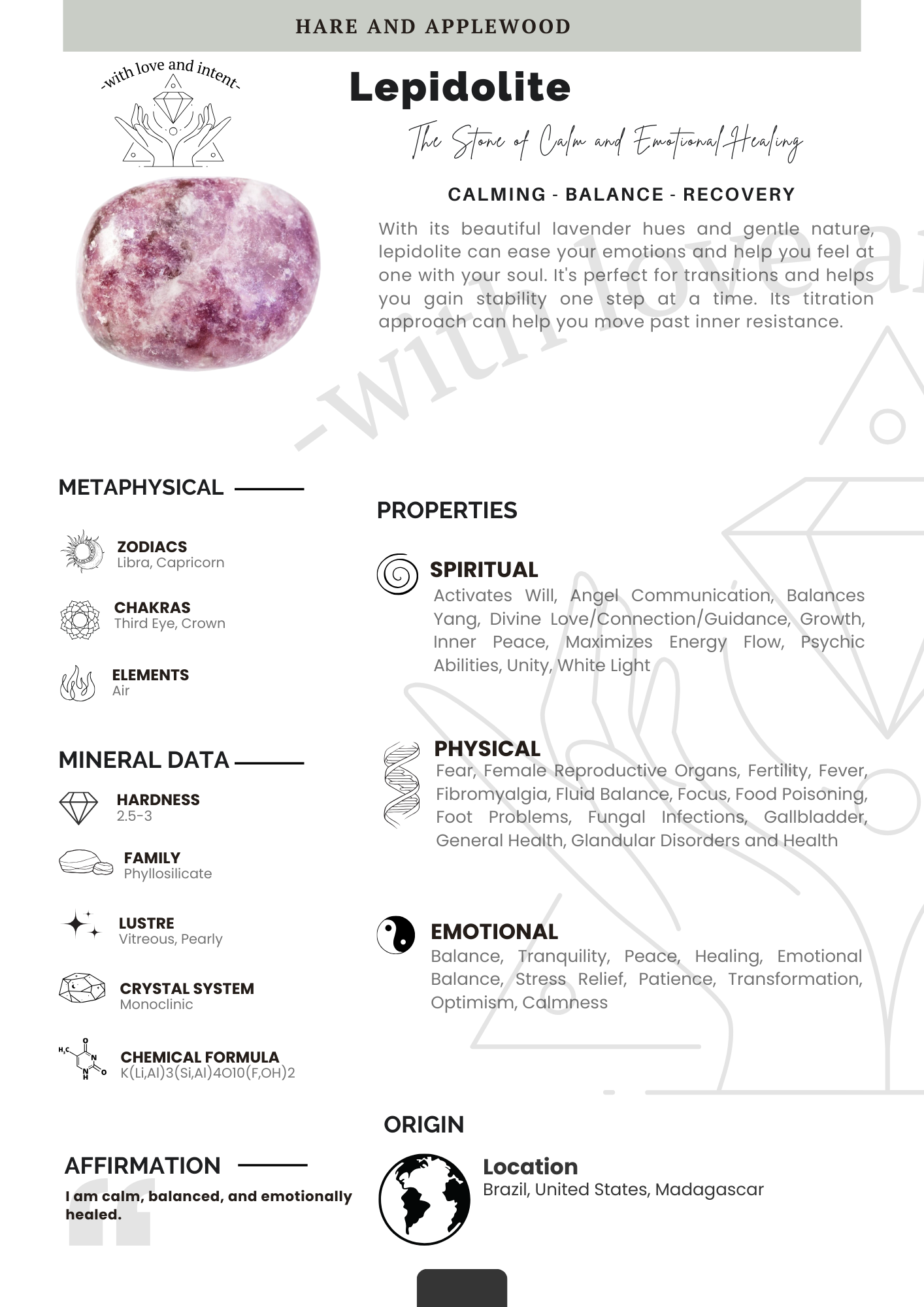 Crystal information cards I J K L M N O