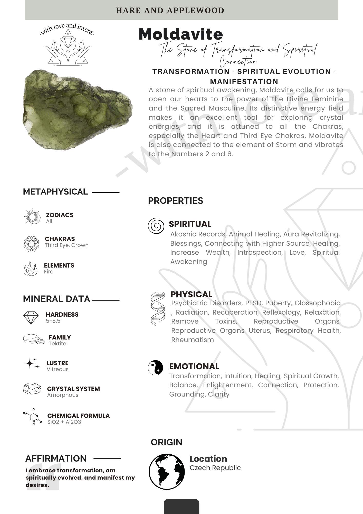 Crystal information cards I J K L M N O