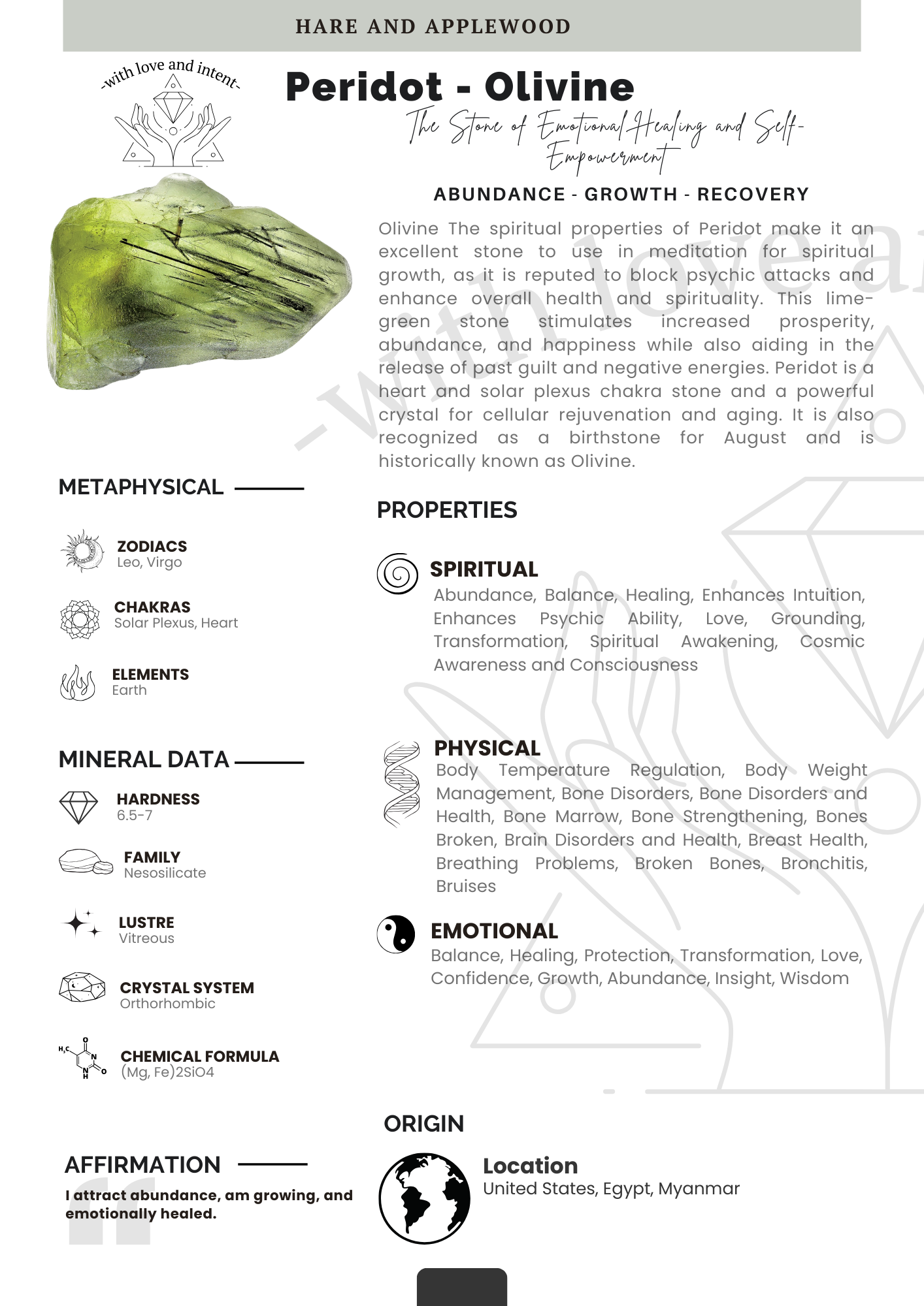 Crystal information cards P Q R S T U V W X Y Z