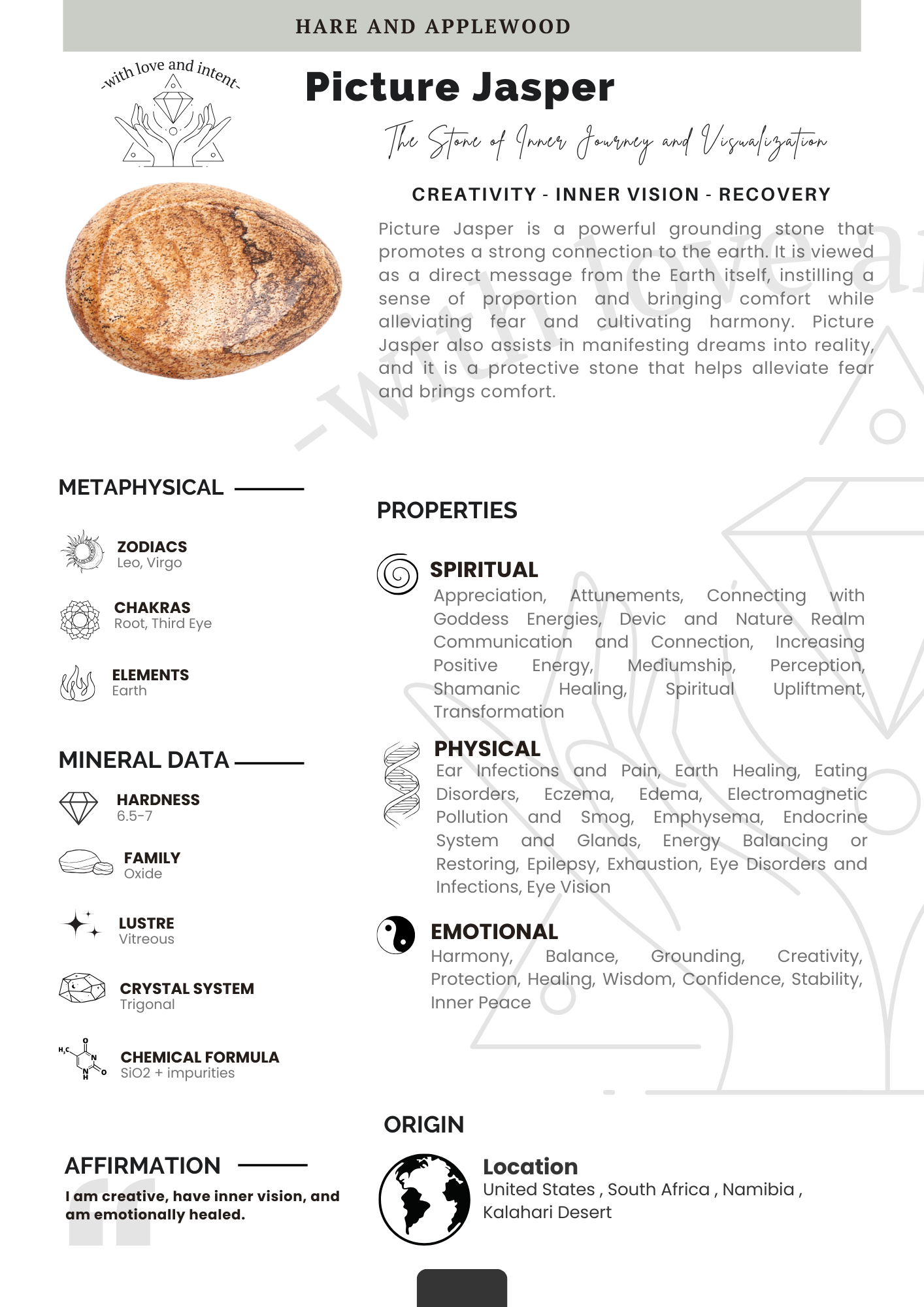 Crystal information cards I J K L M N O