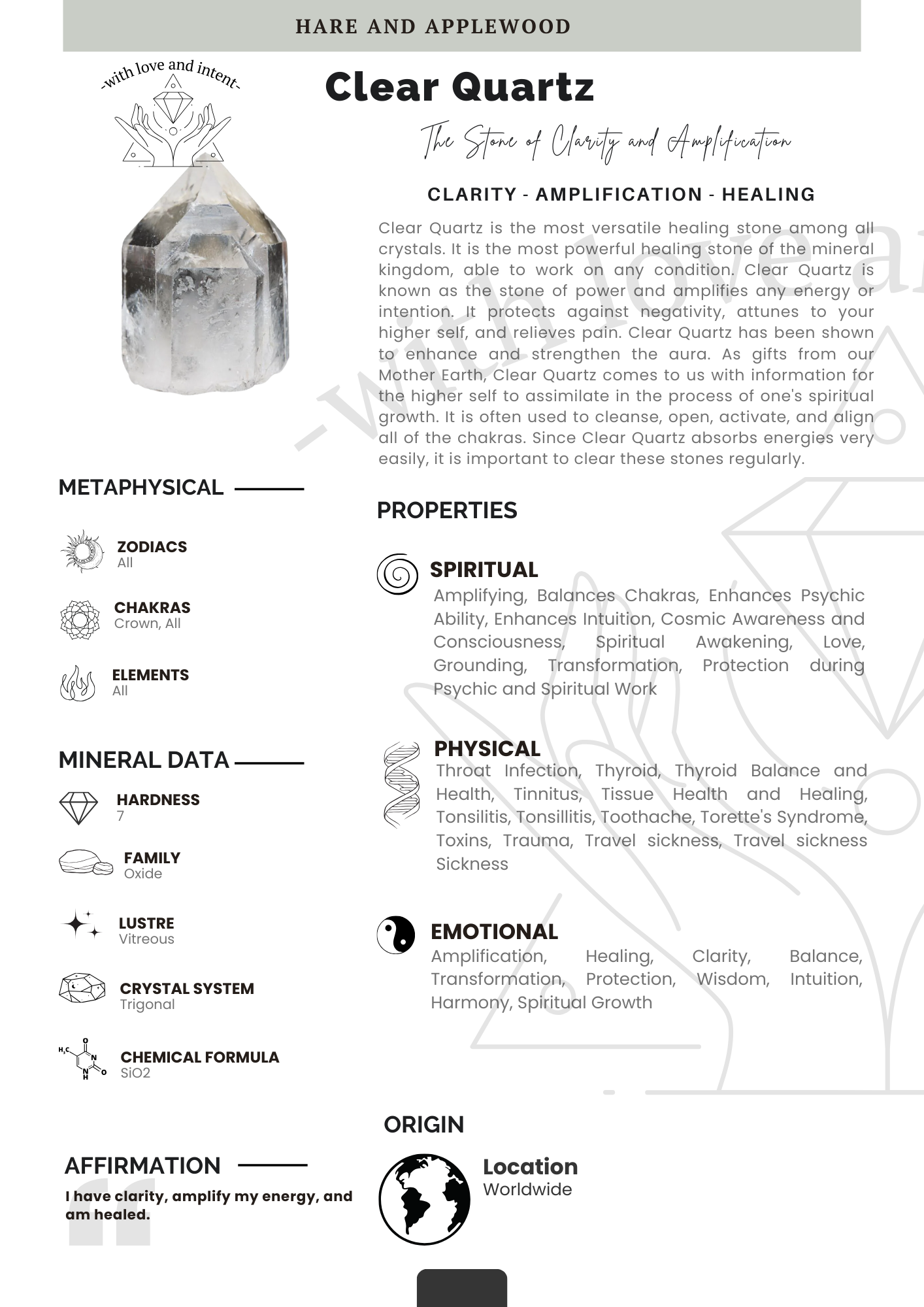 Crystal information cards P Q R S T U V W X Y Z