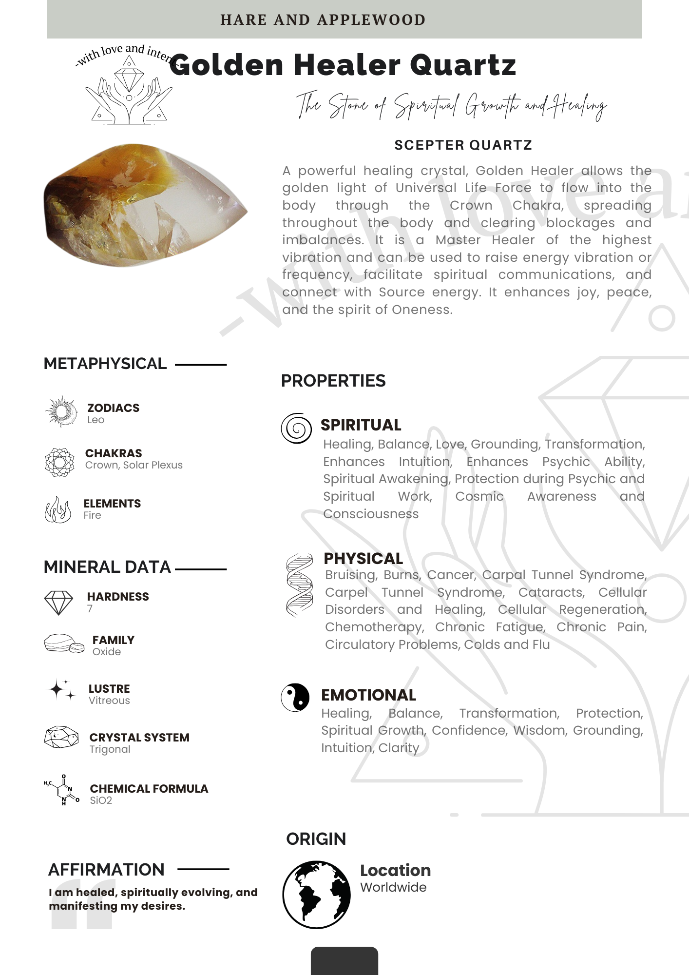 Crystal information cards A B C D E F G H