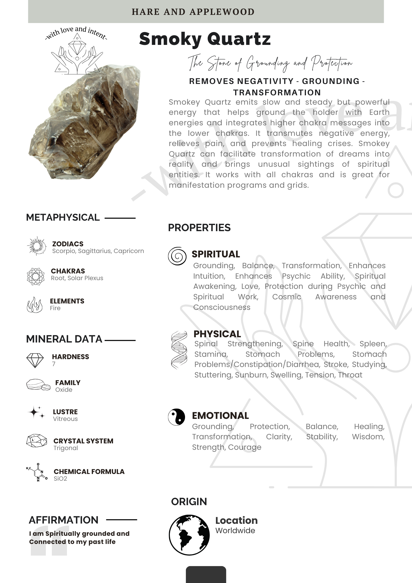 Crystal information cards P Q R S T U V W X Y Z