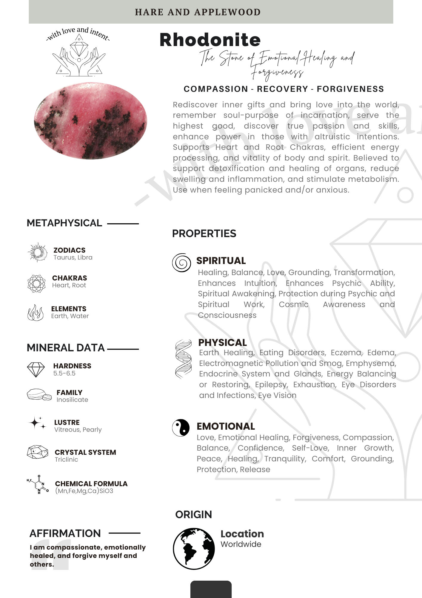 Crystal information cards P Q R S T U V W X Y Z