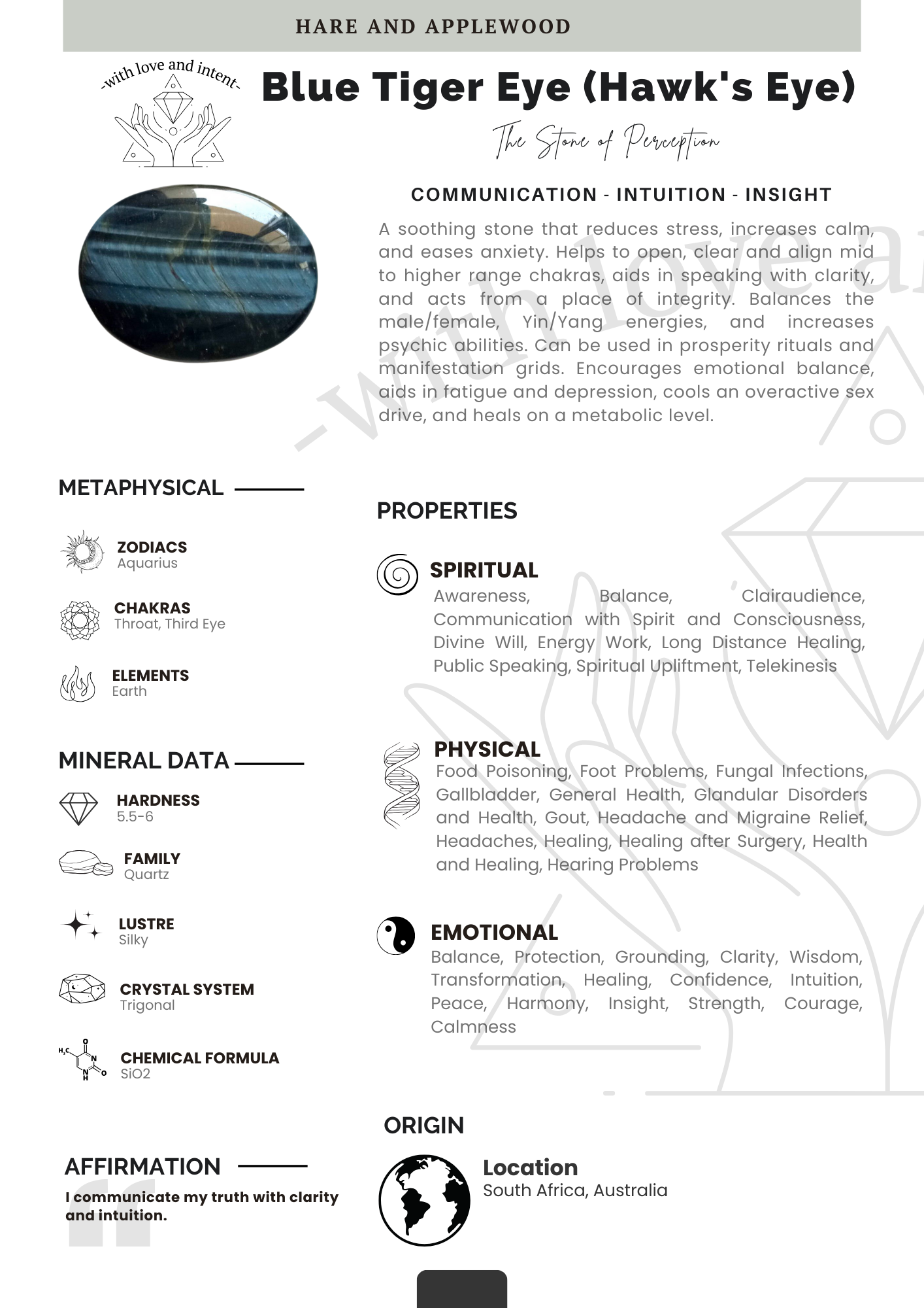 Crystal information cards P Q R S T U V W X Y Z