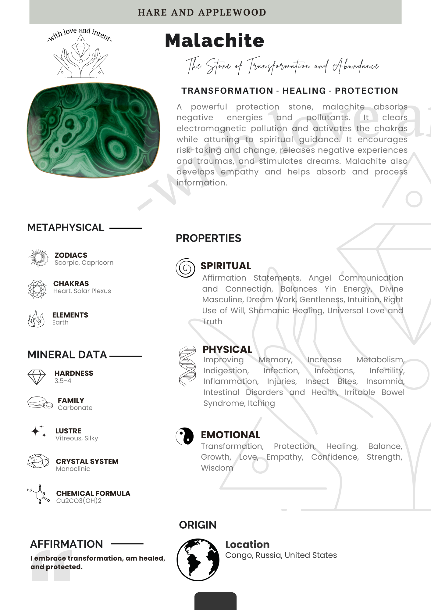 Crystal information cards I J K L M N O